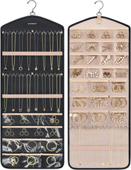 BAGSMART Hanging Jewelry Organizer with Hanger Metal Hooks Double-Sided Jewelry Holder for Organizing Earrings Necklaces Rings Perfect for in Hanging Closet, Wall, Door, 1 Piece, Large, Black