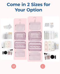 BAGSMART Travel Toiletry Bag with Jewelry Organizer, Hanging Travel Bag for Toiletries, Puffy Makeup Cosmetic Bag Organizer, Carry-on Travel Accessories Essentials, Pink-M