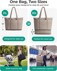 BAGSMART Puffer Tote Bag for Women, Expandable Teacher Handbag w/Pouch