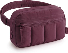 BAGSMART Fanny Packs for Women Cross Body, Quilted Puffy Belt Bag with Pockets, Fashion Waist Packs for Traveling Hiking,Red