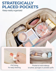 BAGSMART Makeup Bag Travel Toiletry Bag, Wide-open Zipper Pouch, Greige