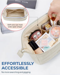 BAGSMART Makeup Bag Travel Toiletry Bag, Wide-open Zipper Pouch, Beige