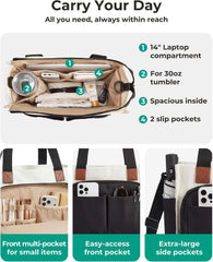 BAGSMART Canvas Tote Bag for Women, Small Work Tote Bag with Zipper