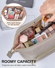 BAGSMART Travel Makeup Bag, Cosmetic Bag Small Make Up Organizer Case,Wide-open Pouch for Women Purse for Toiletries Accessories Brushes,Large Tranquil Gray
