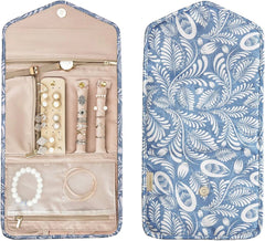 BAGSMART Travel Jewelry Organizer Roll Foldable Jewelry Case, White Leaf