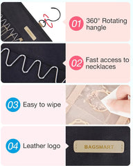 BAGSMART Hanging Jewelry Organizer Necklace/Earring/Ring 2-Sided L Black