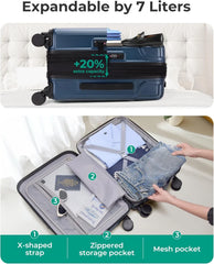 BAGSMART Carry On Luggage 22x14x9 Airline Approved, Expandable Suitcase with Wheels,Dark Blue