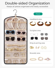 BAGSMART Hanging Jewelry Organizer Claw Clip Necklace Holder Roll for Hair Ties, Headbands, Clips, Earrings, Necklaces, Glasses Double-Sided on Closet, Wall, Door, 1 piece, Large-Black (Pack of 2)