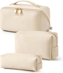 BAGSMART Makeup Bag Travel 3 Pcs Set Cosmetic Bag,Toiletry Bag,Cream Beige
