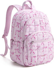 BAGSMART Travel Backpack for Women, College Laptop Backpack, Pink Bow Print
