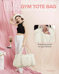 BAGSMART Foldable Travel Duffle Bag for Women, Gym Tote for Sports, Beige