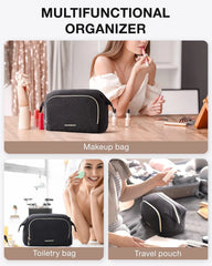 BAGSMART Travel Makeup Bag, Cosmetic Bag Make Up Organizer Case,Large Wide-open Pouch for Women Purse for Toiletries Accessories Brushes Black