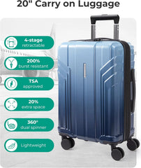 BAGSMART Expandable Carry On Luggage 22x14x9 Airline Approved,Gradient Blue