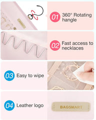 BAGSMART Hanging Jewelry Organizer Necklace/Earring/Ring 2-Sided L Pink