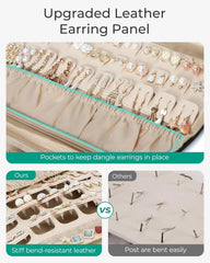 BAGSMART Travel Jewelry Organizer, Hanging Jewelry Organizer with Zipper Pockets, Large Capacity Puffy Jewelry Roll for Earrings, Necklaces, Rings on Closet, Wall, Portable Travel Essentials, Green