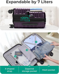 BAGSMART Carry-On Luggage 20" Expandable Spinner 22x14x9,Purple
