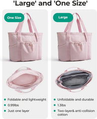 BAGSMART Foldable Tote Bag with Drawstring Bag, Tote Bag Shoulder Bag Top Handle Handbag for Travel, Work, Beach, Gym