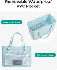 BAGSMART Beach Bag for Women, Water-resistant Rubber Tote Bag, Sandproof Vacation Essentials for Summer Swim Cruise Pool