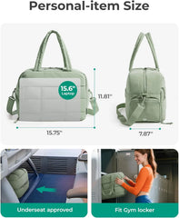 BAGSMART Gym Bag for Women, Carry on Travel Duffel Bag, Water-resistant Weekender with Shoe Compartment for Gym Travel Work, Green, Medium