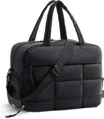 BAGSMART Gym Bag for Women, Carry on Travel Duffel Bag, Water-resistant Weekender with Shoe Compartment for Gym Travel Work, Black, Medium