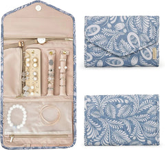 BAGSMART Travel Jewelry Organizer Roll Foldable Jewelry Case, White Leaf