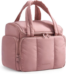 BAGSMART Travel Toiletry Bag for Women with Puffy Water-Resistant Fabric, Roomy Makeup Bag Organizer for Travel-Sized Toiletries & Accessories (Nude Pink)