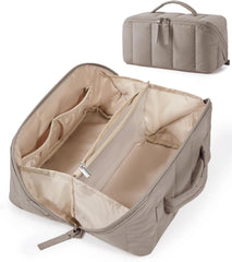 BAGSMART Puffy Travel Makeup Bag Toiletry Bag for Women, Brown