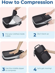 BAGSMART Compression Packing Cubes, 6 Set Packing Cubes for Suitcases, Lightweight Suitcases Organizers Bag Set & Compression Travel Cubes, Travel Essentials Packing Organizers Black