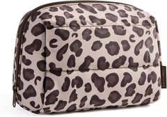 BAGSMART Small Makeup Bag, Puffy Wide-open Zipper Cosmetic Pouch, Leopard