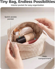 BAGSMART Small Corduroy Makeup Bag, Cosmetic Pouch for Women with Pocket