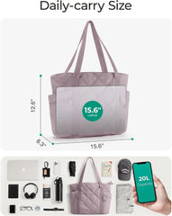 BAGSMART Crush Tote Bag for Women, 20L Puffer Work Tote with Zipper