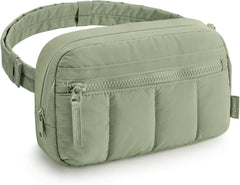 BAGSMART Fanny Packs for Women Cross Body, Quilted Puffy Belt Bag with Pockets, Fashion Waist Packs for Traveling Hiking Green