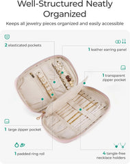 BAGSMART Travel Jewelry Case Jewelry Organizers and Storage Earings Holder Organizer for Women Necklace Holder Jewelry Rolls for Necklaces, Earrings, Bracelets-Pink