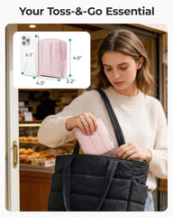 BAGSMART Small Makeup Bag for Women with Slip-in Pocket, Strip Khaki