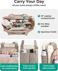 BAGSMART Tote Bag for Women, Puffy Laptop Work College Shoulder Handbag
