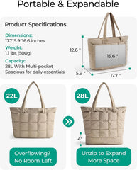 BAGSMART Expandable Tote Bag for Women, Puffer Work Tote Travel Bag