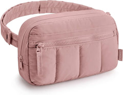 BAGSMART Fanny Packs for Women Cross Body, Quilted Puffy Belt Bag with Pockets, Fashion Waist Packs for Traveling Hiking Dark Pink