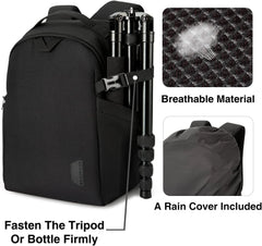 BAGSMART Small Camera Bag Backpack, DSLR SLR Camera Case Fits 13.3 Inch Laptop, Waterproof Photography Backpacks with Rain Cover Tripod Holder for Women Men, Black