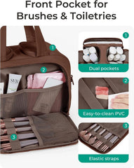 BAGSMART Travel Toiletry Bag, Puffy Toiletry Bag for Women, Wide-open toiletry bags for traveling, Large Travel Cosmetic Makeup Bag Organizer for Accessories,Toiletrie (Coffee Brown)