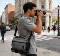 BAGSMART Camera Sling Bag with Tripod Holder & Rain Cover, Waterproof, Grey