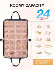 BAGSMART Travel Jewelry Organizer Case Portable Jewelry Roll Bag Tangle-free Necklace Storage Foldable Transparent Pockets for Earrings Rings Bracelet Travel Essentials Dark Blue Large