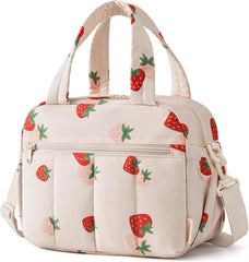 BAGSMART Strawberry Puffy Lunch Bag for Women Insulated Lightweight Carrier