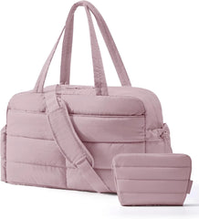 BAGSMART Gym Bag for Women, 2-PC Puffer Travel Duffle Bag Carry On Tote Bag