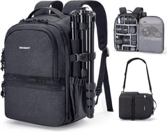 BAGSMART 2 in 1 Small Camera Backpack for DSLR, Fits 12.9" iPad, Black