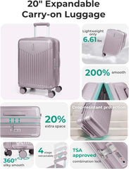 BAGSMART 20" Spinner Carry-On, PC Hardside Expandable, TSA Lock, Purple