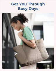 BAGSMART Crush Tote Bag for Women, 20L Puffer Work Tote with Zipper, Travel Essentials Quilted Nurse Hospital Bag