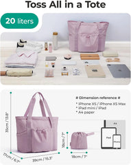 BAGSMART Foldable Tote Bag with Drawstring Bag, Tote Bag Shoulder Bag Top Handle Handbag for Travel, Work, Beach, Gym