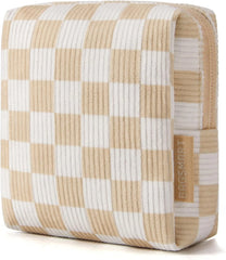 BAGSMART Small Corduroy Makeup Bag, Cosmetic Pouch for Women with Pocket