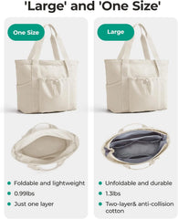 BAGSMART Foldable Tote Bag with Drawstring Bag, Tote Bag Shoulder Bag Top Handle Handbag for Travel, Work, Beach, Gym