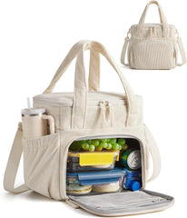 BAGSMART Corduroy Large Lunch Bag Women 14L Double Deck Insulated Lunch Box